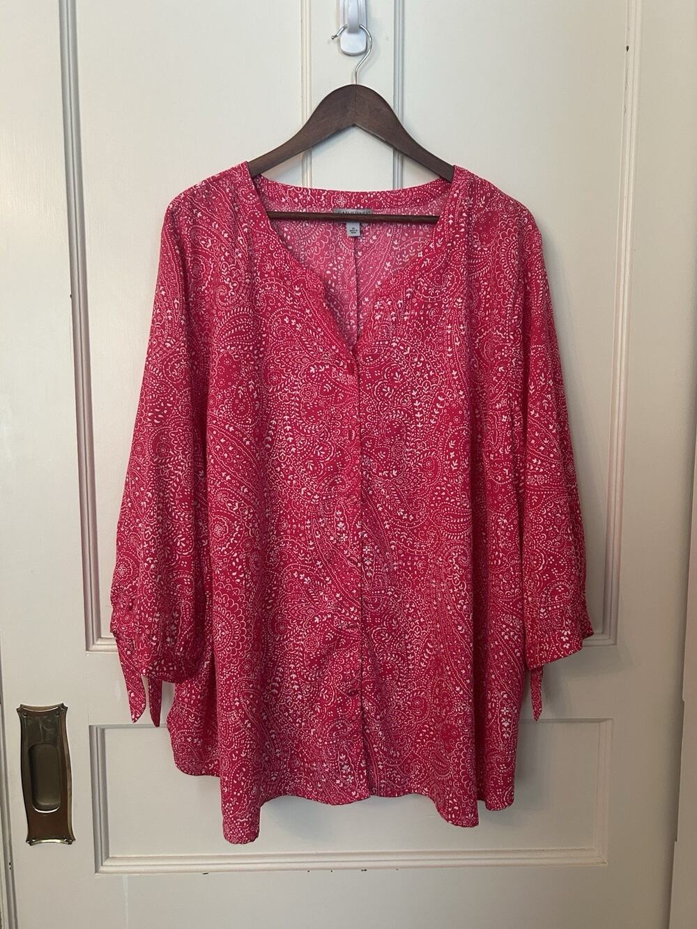 Catherines Floral Button Front Lightweight Blouse Womens Size 3X Pink White Boho